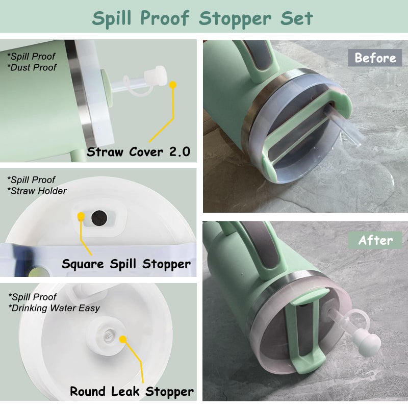 vikgle Stanley Cup Accessories Set,Including 2 Pcs 0.4in Straw Cover, 1 Silicone Spill-Proof Stopper Set of 3, 1 Cute Flowers Handle Charm, 1 Silicone Boot Fits Stanley 40&30 Oz Tumbler (Matcha Cream) - Image 5
